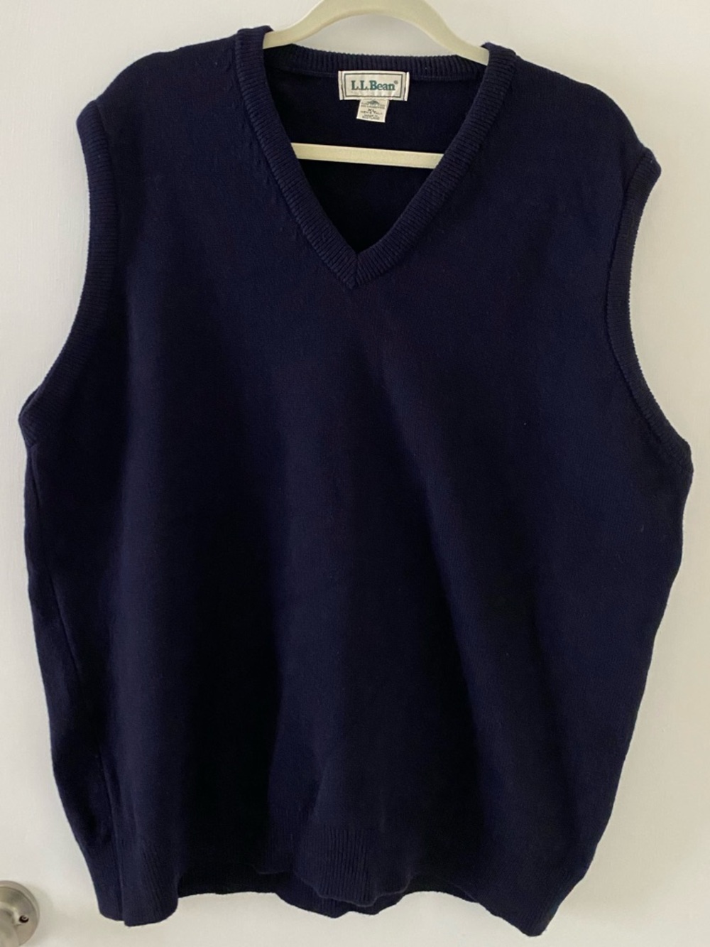 Vintage L.L. Bean Navy Wool Sweater Vest Lambswool Made in Scotland XL Tall